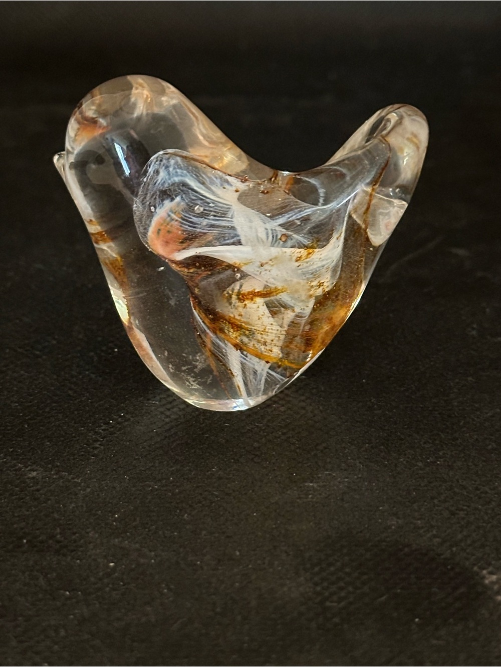 Artisan Hand-Blown Clear Glass Accent with Amber and White Swirls